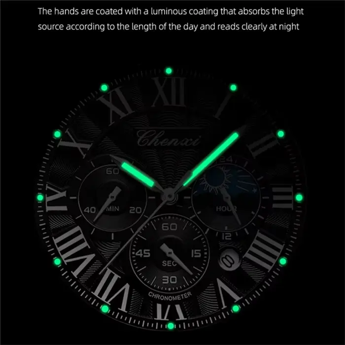 Montre CHENXI 973 Quartz Affaires avec Fonction Phase de la Lune pour Hommes Occasions Spéciales