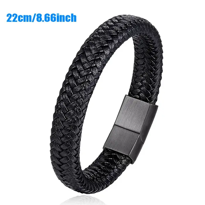 Bracelet classique en cuir noir pour hommes, bijoux à main, beau cadeau
