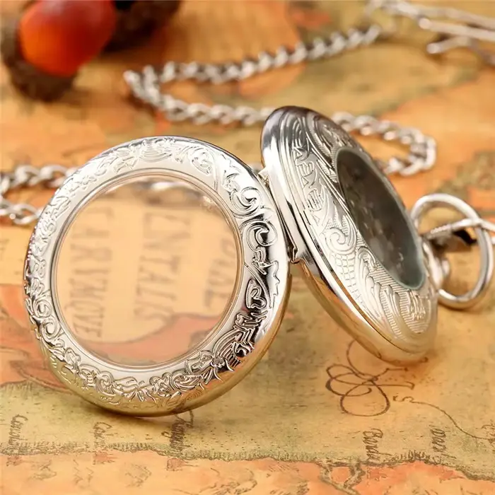 Montre de poche mécanique en argent pour hommes et femmes