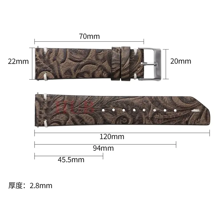 Vintage véritable 20 22mm rétro imprimé motif peau de vache Bracelet de montre bracelets pour Seiko