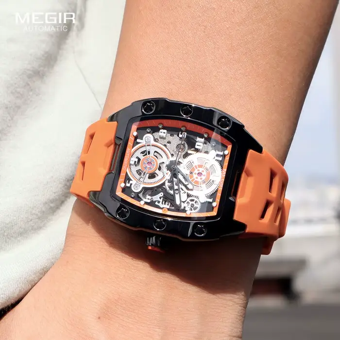 Montre automatique MEGIR 8602 Fashion Orange pour homme