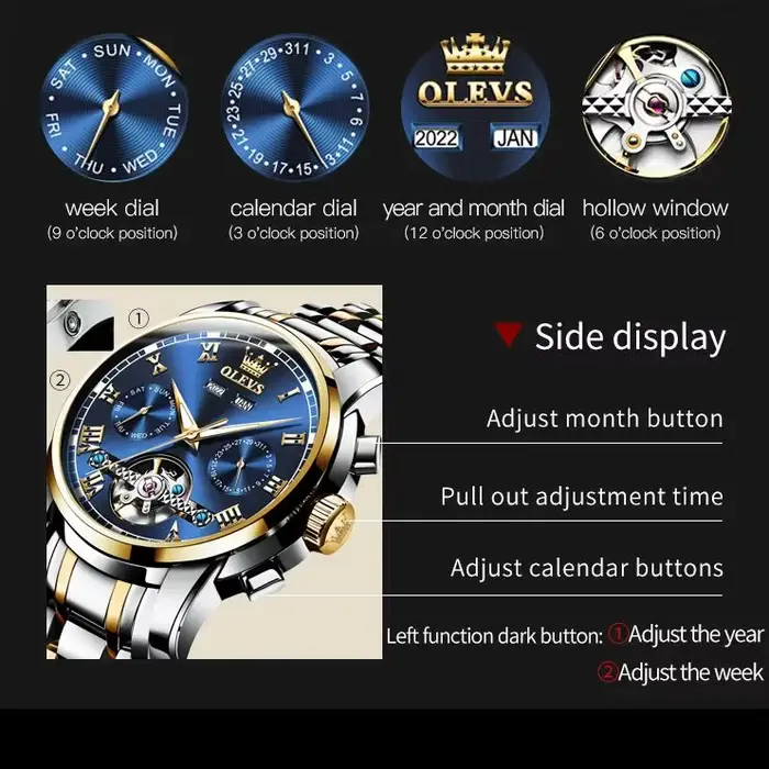 OLEVS 6607 + 6602 Original hommes femmes montre de luxe marque Tourbillon