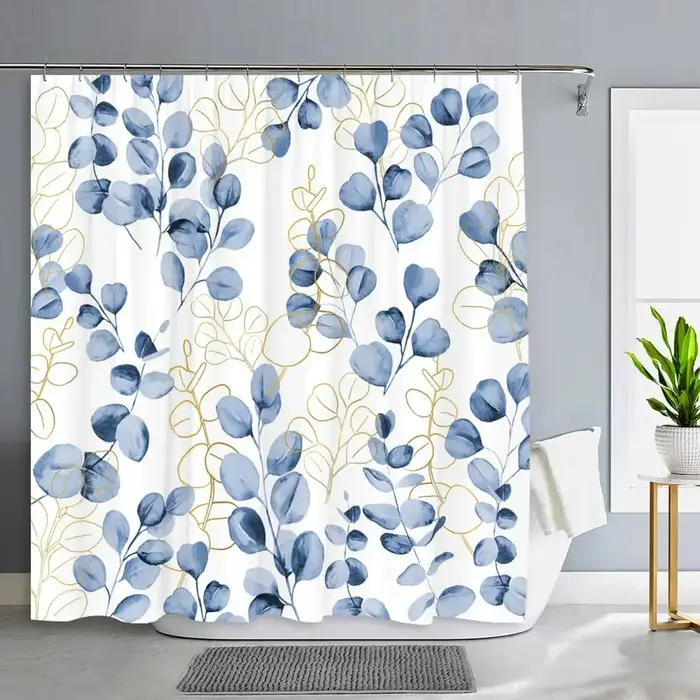 Rideau de Douche avec Plantes Vertes et Feuilles d'Eucalyptus