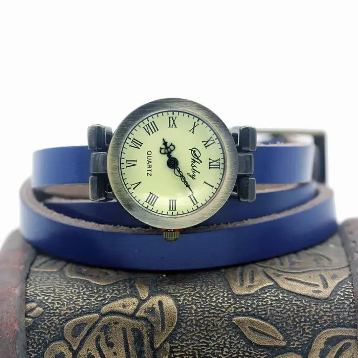 Shsby mode vente chaude femmes longue en cuir véritable femme montre ROMA vintage bronze