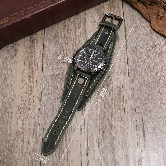 Montre à Quartz Vintage pour Hommes Grand Cadran Bracelet Cuir Occasions Spéciales
