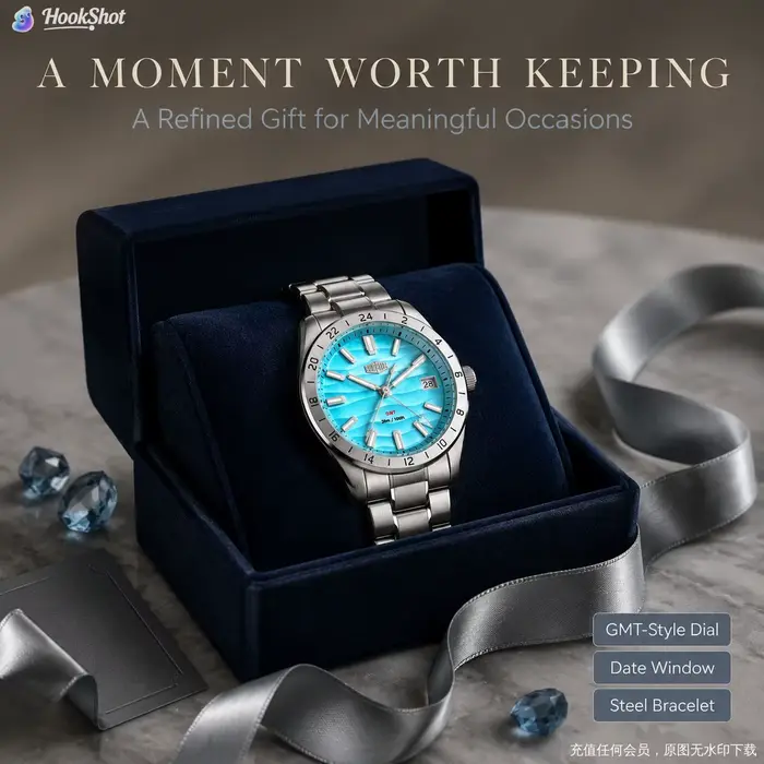 Montre Homme HEROFORCE GMT 2026 Nouvelle Montre-Bracelet en Acier Inoxydable avec Cadran Turquoise, Date Lumineuse, Quartz Sport et Affaires