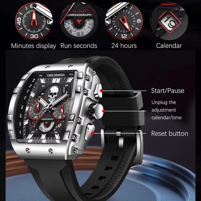 Montre homme LIGE, cadran squelette