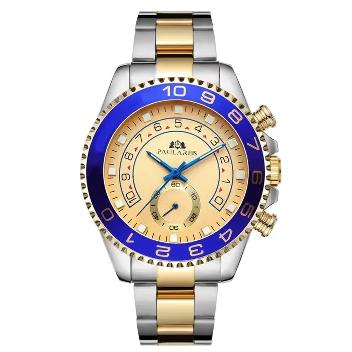 Montres automatiques pour hommes mécanique auto vent acier inoxydable décontracté or bleu maître aff