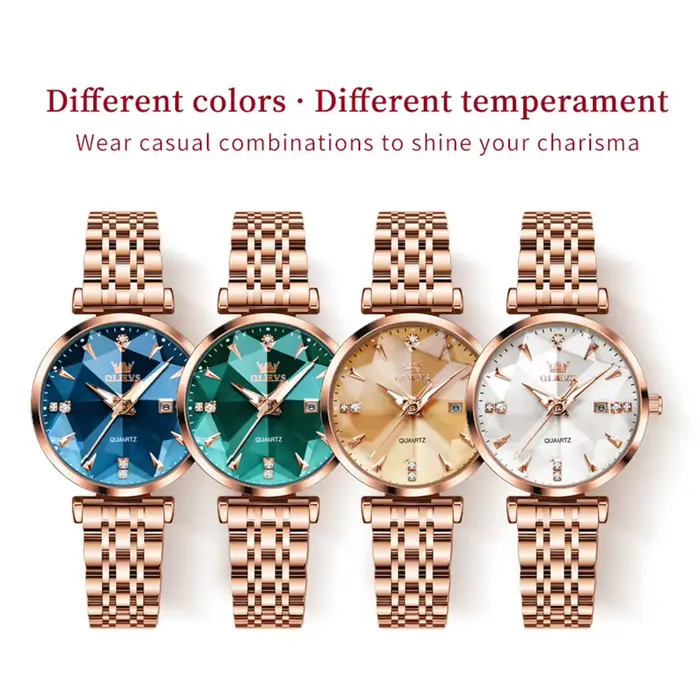 OLEVS montres pour femmes mode élégante forme rhombique miroir Original montre-bracelet à Quartz bracelet étanche Date