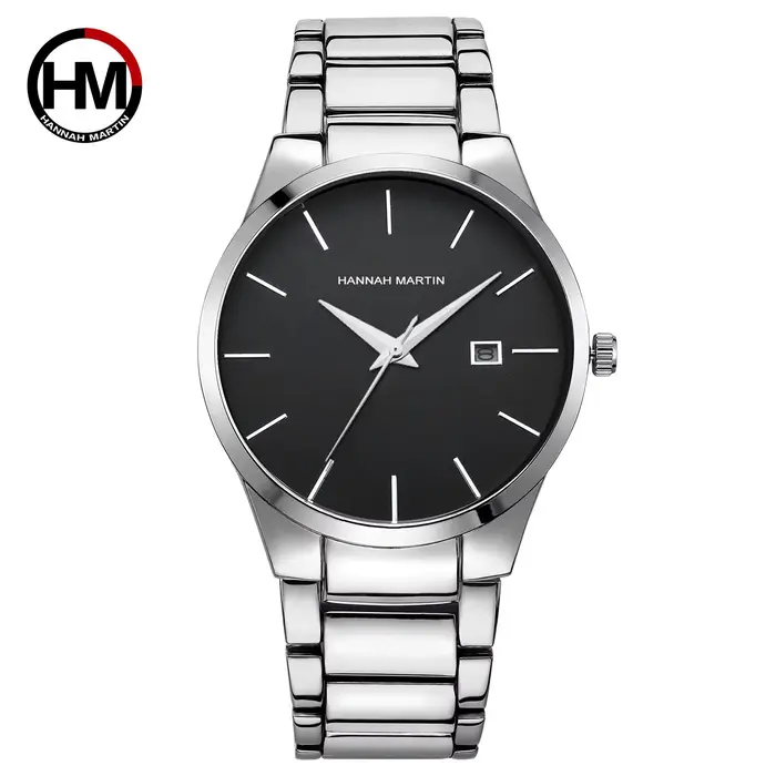 Hannah Martin montre en acier inoxydable pour hommes mode affaires Style noir Style minimaliste 3Bar