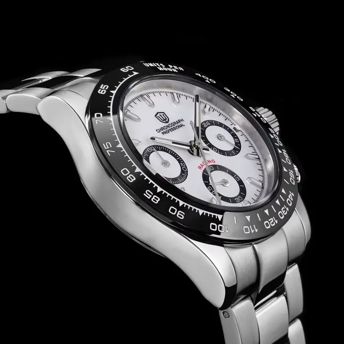 Montre plongeur quartz avec lunette luminescente et bracelet en acier inoxydable résistante à l'eau jusqu'à 100m pour homme occasions spéciales et activités aquatiques