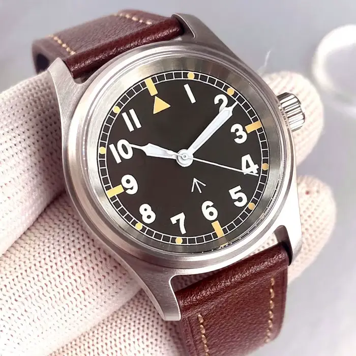 Miyota 8215 Movt 36mm montre automatique pilote classique pour homme cadran noir verre saphir montres mécaniques bracelet en cuir lumineux