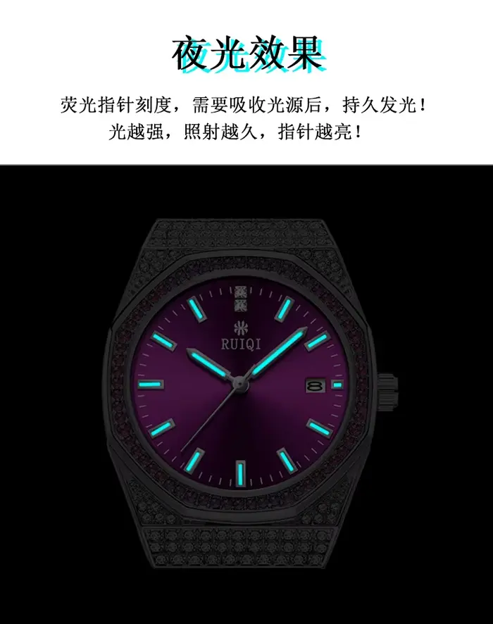 Nouveau Style Violet haut de gamme dames montre-bracelet de luxe diamant étanche lumineux montre pour femme