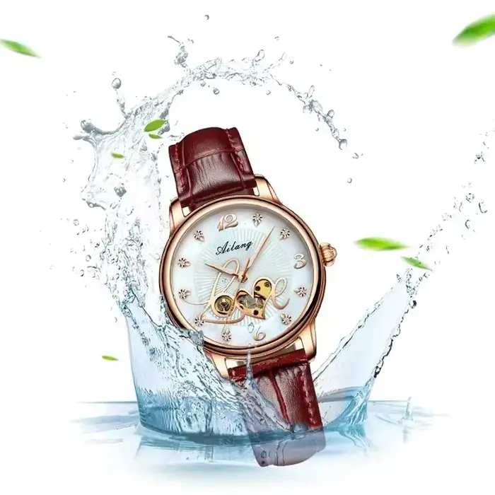 Montre-bracelet mécanique automatique Love Luxury Skeleton Ailang pour femme