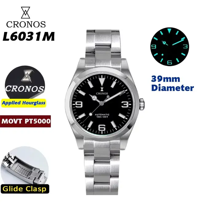 Cronos EX Diver montre mécanique pour hommes 39mm automatique PT5000/Miyota 90S5 verre saphir Bracel