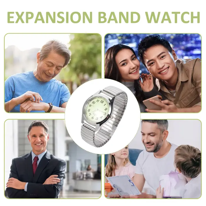 Montre lumineuse pour personnes âgées bande élastique en laiton style décontracté analogique-digital or blanc occasionnels cadeaux d'anniversaire femmes seniors