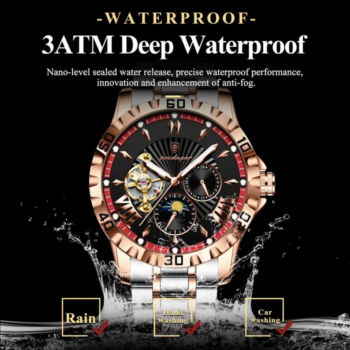 Montre POEDAGAR automatique avec tourbillon et squelette pour hommes résistante à l'eau pour diverses occasions