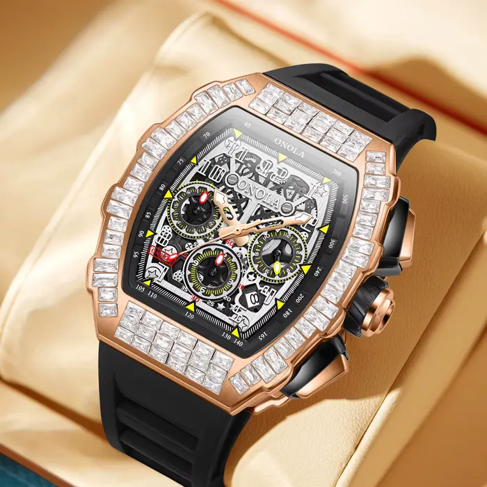 Vente chaude mode entièrement automatique montres mécaniques hommes ONOLA conception Unique avec diamant incrusté bande