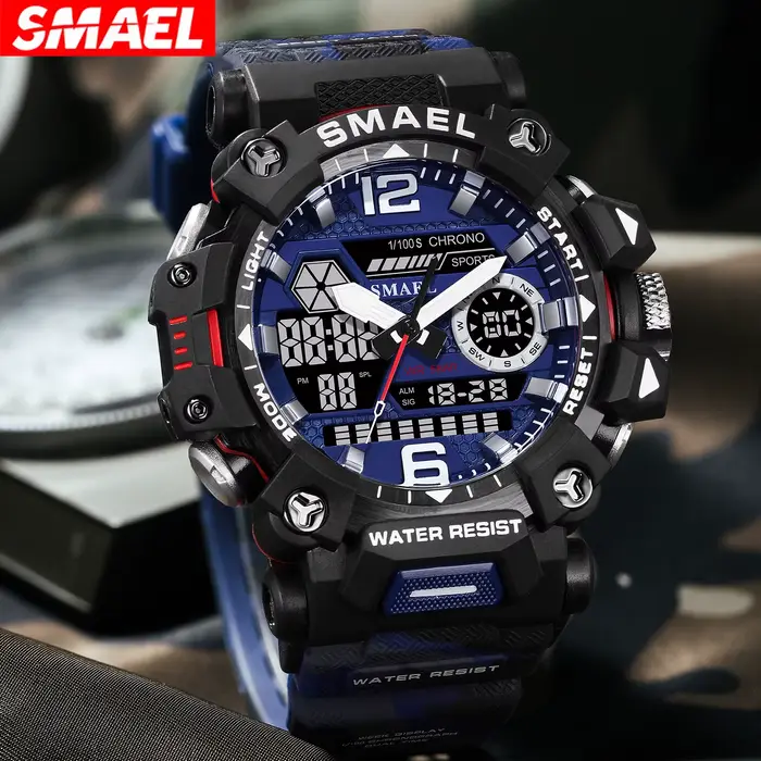 Montre militaire SMAEL étanche 50m avec affichage dual numérique-analogique pour homme activités sportives et décontractées