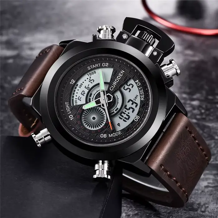 Hommes Original CURDDEN marque double temps montres mode bracelet en cuir chronographe militaire multi-fonction montre de sport Reloj Hombre