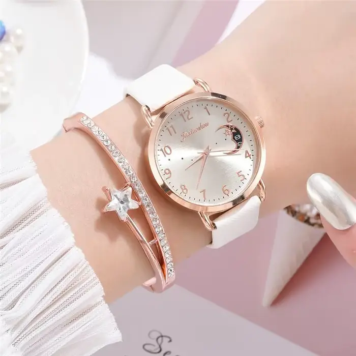 Montre blanche à Quartz en cuir pour femmes