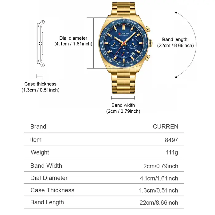Nouvelle Montre Curren 8497 Chronographe Homme Bracelet Acier Inoxydable Aiguilles Lumineuses Date Étanche Quartz Occasions Spéciales Casual Fashion