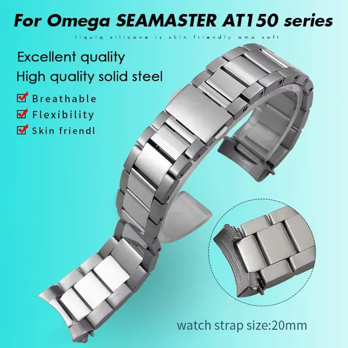 Bracelet de montre à extrémité incurvée pour Omega Seam84AT150 Aqua Terra
