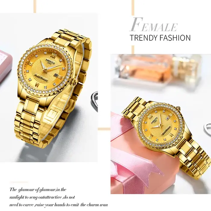 Montre de luxe pour femmes bracelet classique en acier inoxydable or élégante pour occasions spéciales