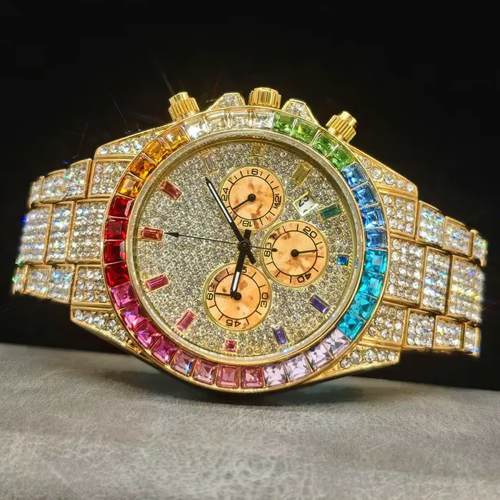 Montre de luxe homme multifonction quartz style Hip Hop résistante à l'eau avec affichage chiffre romain pour occasions spéciales