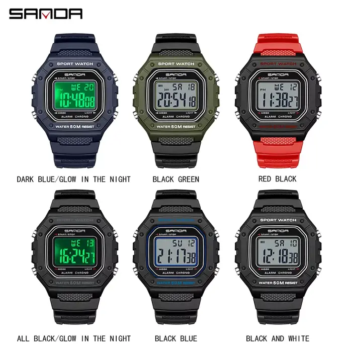 SANDA 2156 mode hommes montre militaire résistant à l'eau Sport montres armée grand cadran Led