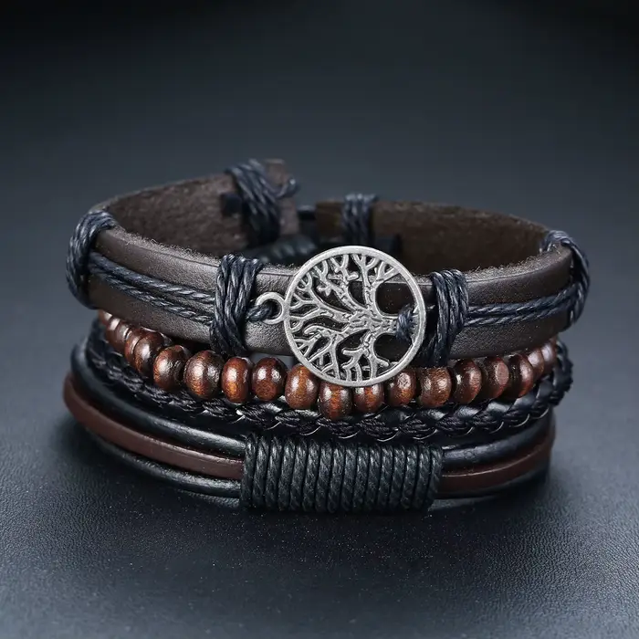 Bracelets en cuir rond tressé pour hommes