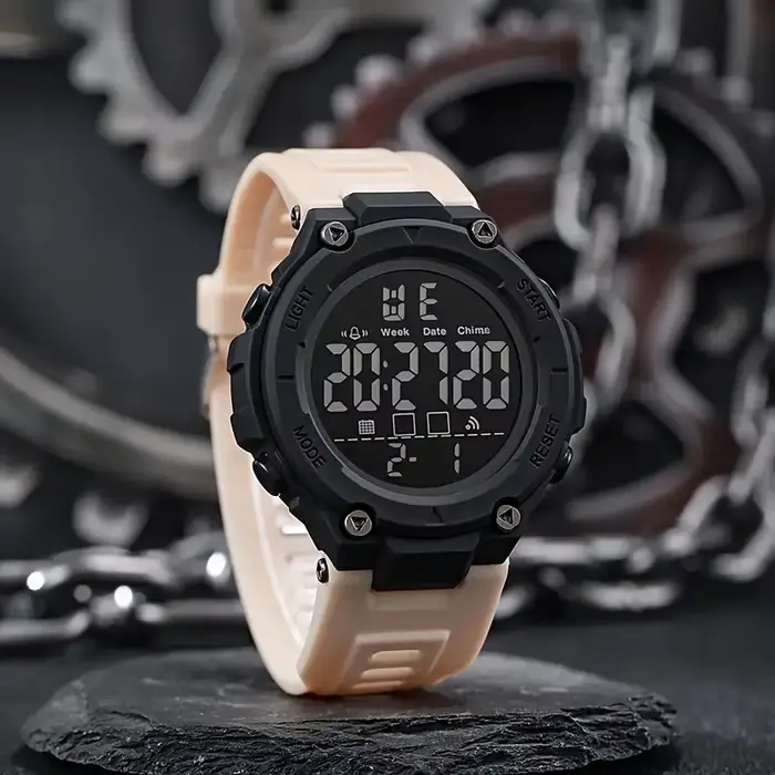 Montre multifonctionnelle unisexe de style Workwear avec texture de revêtement et étui cool, le prem