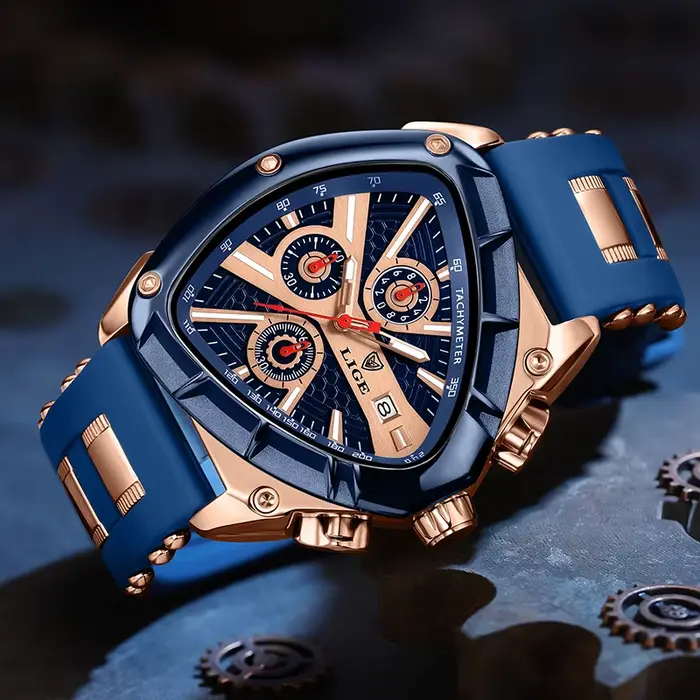 LIGE mode hommes montre Triangle chronographe militaire montre-bracelet Sport armée