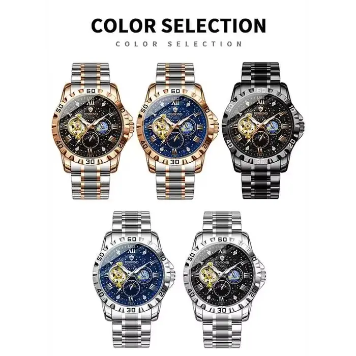 BINBOND Top luxe hommes montre mécanique automatique Phase de lune homme montre-bracelet creux Tourbillon acier