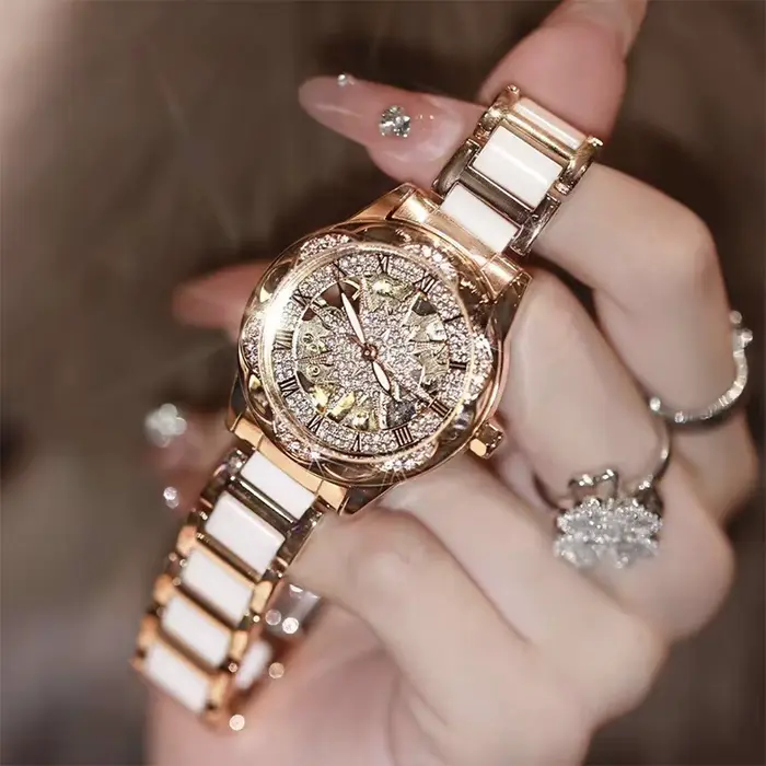 Montre Femme Élégante 2026 – Montre-Bracelet Squelette à Cadran Circulaire, Montre à Quartz Diamanté