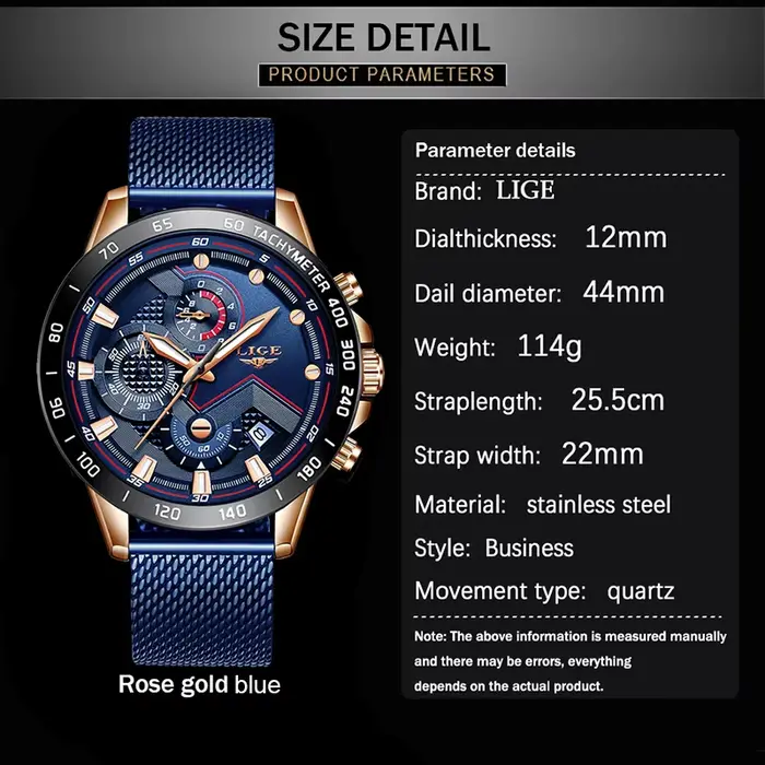 LIGE hommes montres Top marque de luxe mode montre-bracelet Quartz horloge bleu montre