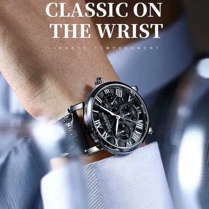 Mode montres pour hommes de luxe bracelet en cuir véritable quartz montre