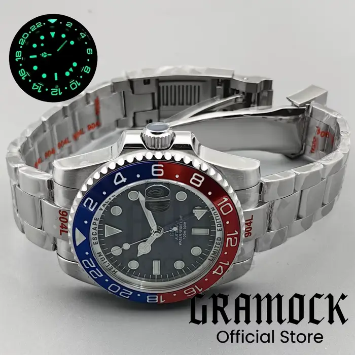 Montres automatiques pour hommes GMT noires et violettes