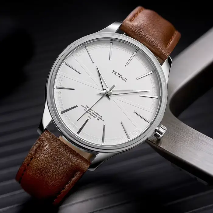 Montre homme YAZOLE à quartz avec bracelet en cuir pour occasions formelles et sociales cadeau homme