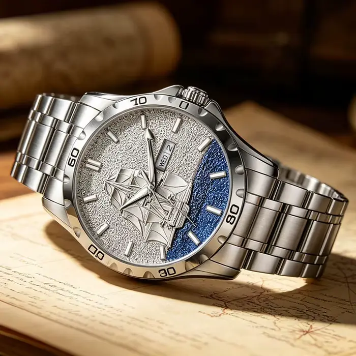 Montre GLENAW, design nautique tridimensionnel