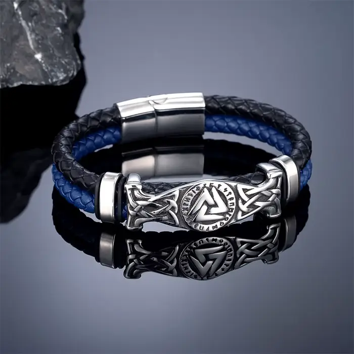 Bracelet multicouche en cuir véritable pour hommes