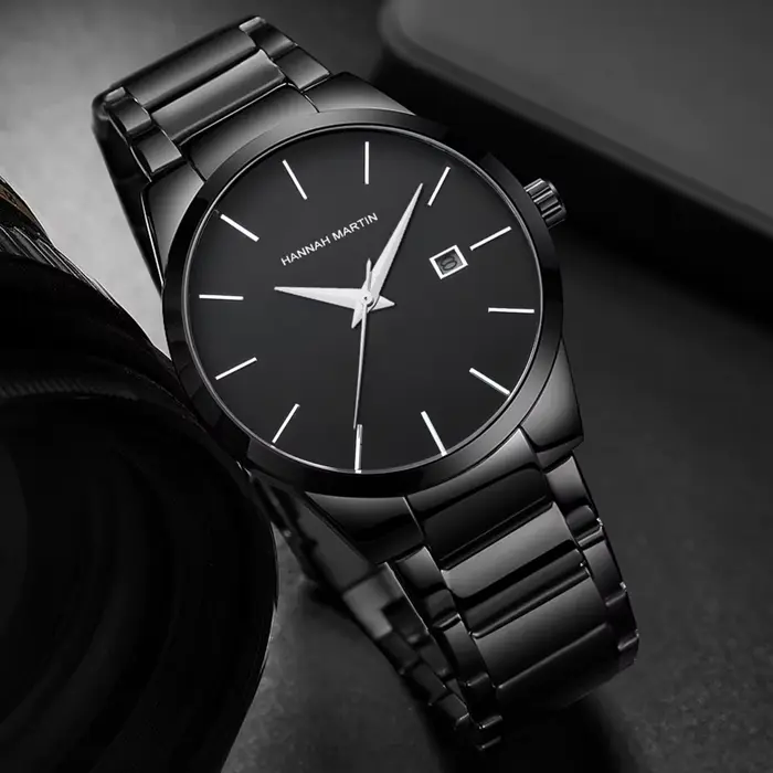 Hannah Martin montre en acier inoxydable pour hommes mode affaires Style noir