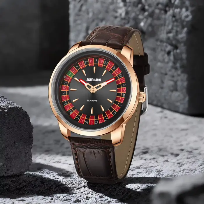 Nouvelle montre à quartz tendance au design de jeu de roulette et de poker de style européen