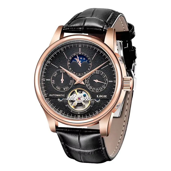 LIGE-Montre Mécanique existent pour Homme, Horloge Tourbillon, Cuir group, Étanche, Montre-Bracelet 