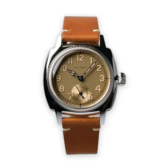 Baltany hommes montre pilote militaire 36mm rétro montres manuel vent mécanique montre-bracelet saphir 200M étanche C3 lumineux ST1700