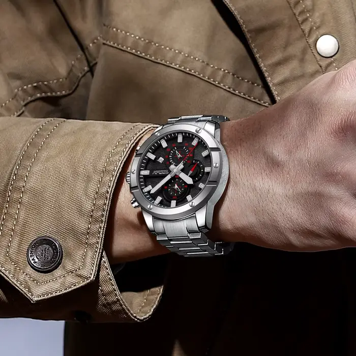 Montre-bracelet étanche CRRJU avec chronographe lumineux et calendrier complet pour homme style fashion et casual occasions spéciales