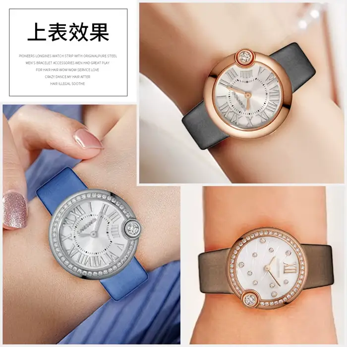 Bracelet en cuir véritable cranté Grain de Soie pour Montres Traditionnelles Femmes Occasions Spéciales Abricot Beige Blanc Bleu Blanc Bleu Clair Jaune