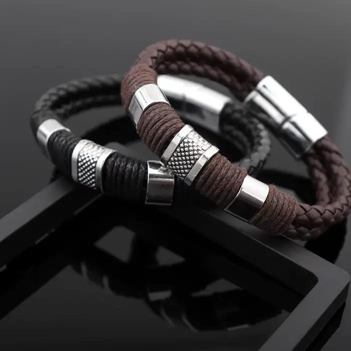 Nouveaux bracelets en cuir tressé en métal pour hommes et femmes