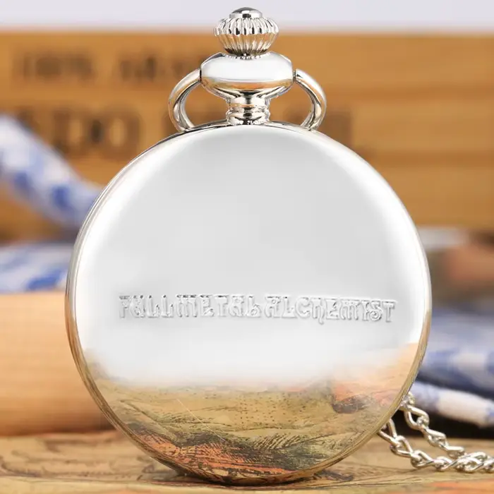 Haute qualité plein métal alchimiste argent montre pendentif hommes Quartz montres De poche japon Anime collier cadeau Reloj De Bolsillo