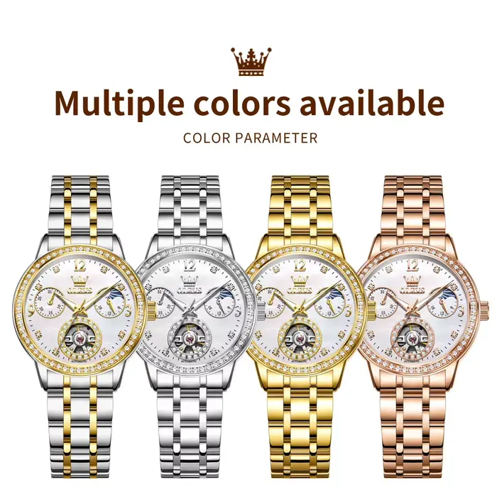 Montre mécanique pour femme OLEVS 6705 authentique avec mouvement tourbillon serti de diamants